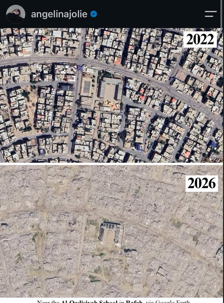 landpalestine's tweet photo. Angelina Jolie just spoke up about the genocide in Gaza 

“You can now open Google Earth and see what was done to Gaza” https://t.co/19HtyASPxC
