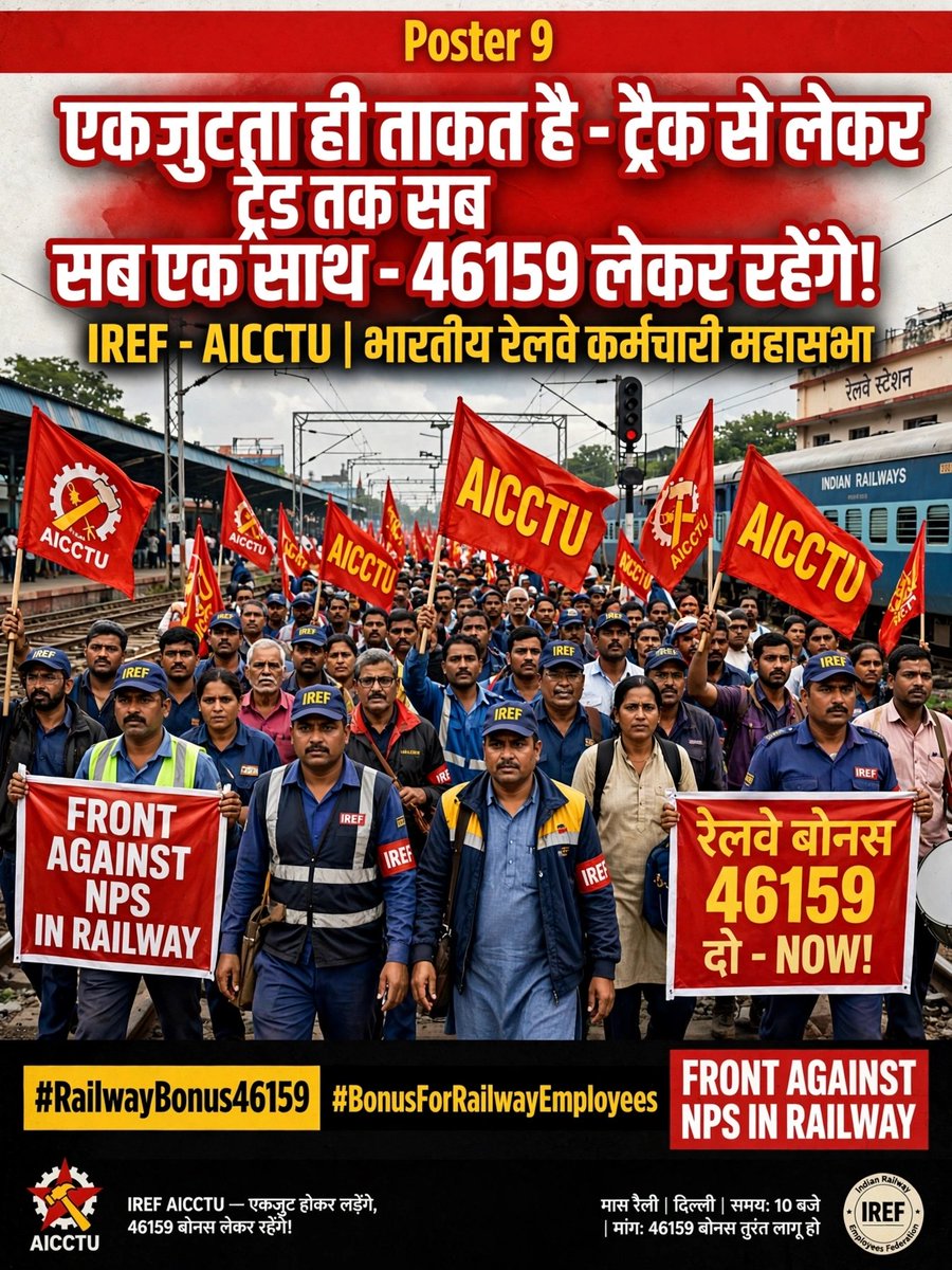 IndianIref's tweet photo. एकजुटता ही ताकत है ट्रैक से लेकर ट्रेंड तक 
सब एक साथ, 46159 लेकर रहेंगे।।
#BonusForRailwayEmployees https://t.co/vhoK3bk4lg