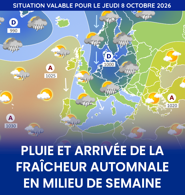 MeteoExpress's tweet photo. 🌦️ Après les dernières chaleurs lundi &amp; mardi, la pluie balayera la France mercredi puis la fraîcheur automnale débarquera jeudi. Plus d'infos au https://t.co/XEnX2p8HEk https://t.co/i4Z4TbPjJl