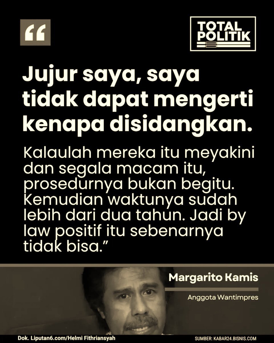 taufik_q's tweet photo. Batas Waktu vs Ijazah Palsu: Emang Kalau Udah 2 Tahun, yang Salah Jadi Benar?"

Pernyataan Margarito yg heran napa MK msh menyidangkan gugatan ijazah Gibran gara² "udah lewat 2 tahun" itu rasanya mind blowing banget buat ukuran pakar hukum. Dg dapat gaji Rp.75,5jt/bln kayaknya membuat beliau melihat hukum cuma dari kacamata birokrasi dan formalitas tanggal doang deh.
Logikanya gini: kalau syarat dasar jadi pemimpin (seperti ijazah) ternyata dari awal bermasalah atau cacat, ya status jabatan itu bakal cacat seterusnya. Masalahnya, nyari bukti dan buka akses informasi itu kan butuh waktu, makanya baru bisa digugat sekarang. Masa cuma gara² udah telanjur lewat 2 tahun, pelanggaran aturan dianggap hangus dan dimaafkan begitu aja?
Hukum itu gunanya buat nyari keadilan yang sebenarnya, bukan lomba lari yang kalau udah lewat garis finish kecurangannya dianggap sah. MK justru udah bener tetap nyidangin kasus ini, demi menjaga marwah negara biar publik gak krisis kepercayaan sama pemimpinnya sendiri.
Prof. Dr. Denny Indrayana, S.H., LL.M., Ph.D. yg menggugat pasti tahu dan ngerti betul dg prinsip hukum spt itu. Ga sembarangan saja spt Margarito Kamis itu.🙂