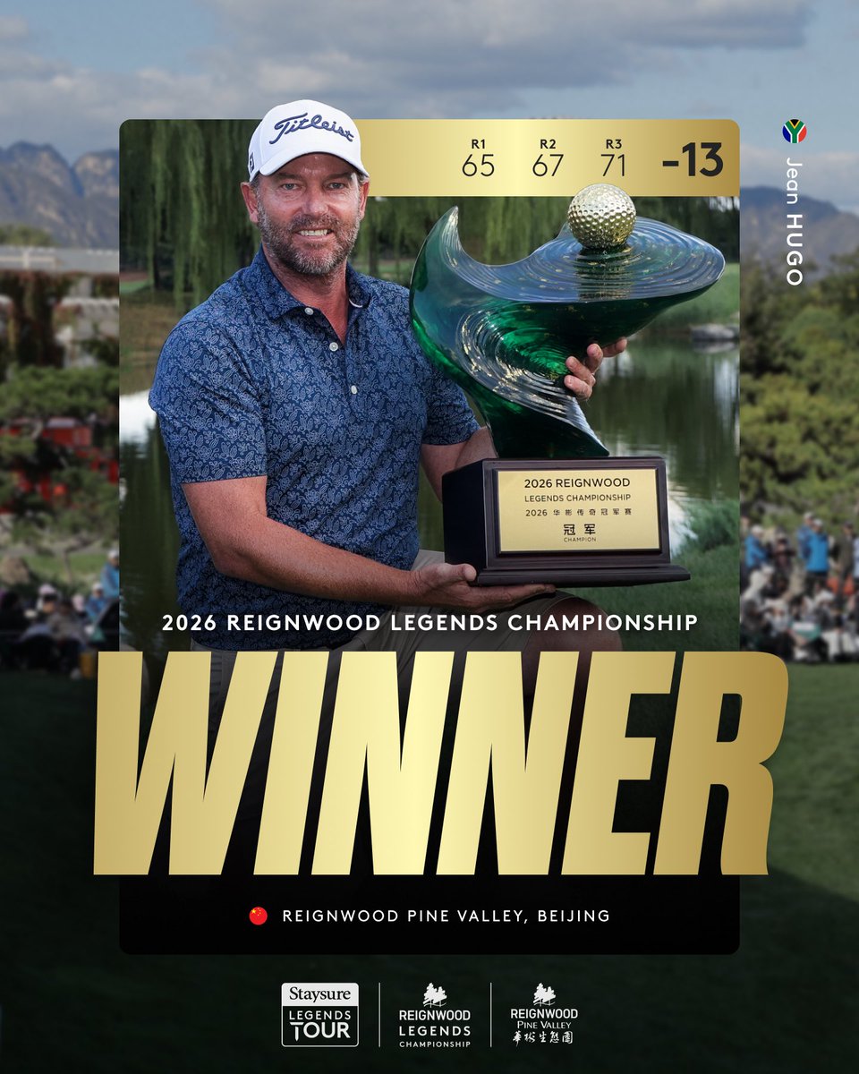euLegendsTour's tweet photo. Jean Hugo is your Reignwood Legends Champion 🏆🇿🇦

The South African claims his maiden Staysure Legends Tour title at Reignwood Pine Valley, securing victory in his first season on Tour.

#StaysureLegendsTour #ReignwoodLegendsChampionship https://t.co/C3eq4UPdrO