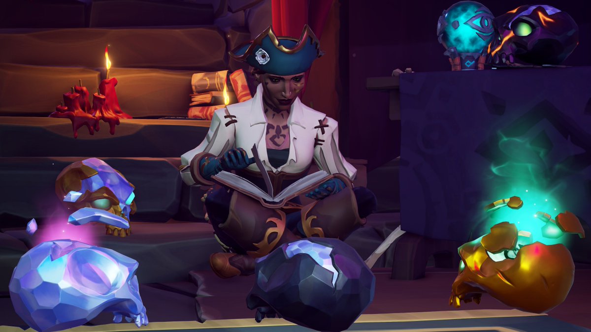 SaintePudding40's tweet photo. Jour 4 🇫🇷

Thème : Ordre des âmess

Et si pour une fois, nous racontions des histoires📖 aux crânes💀, au lieu d'aspirer la leur ?💜

#SeaOfThieves #SoTober #SoTober2026 @FR_SOT https://t.co/IjzjBXwU0J