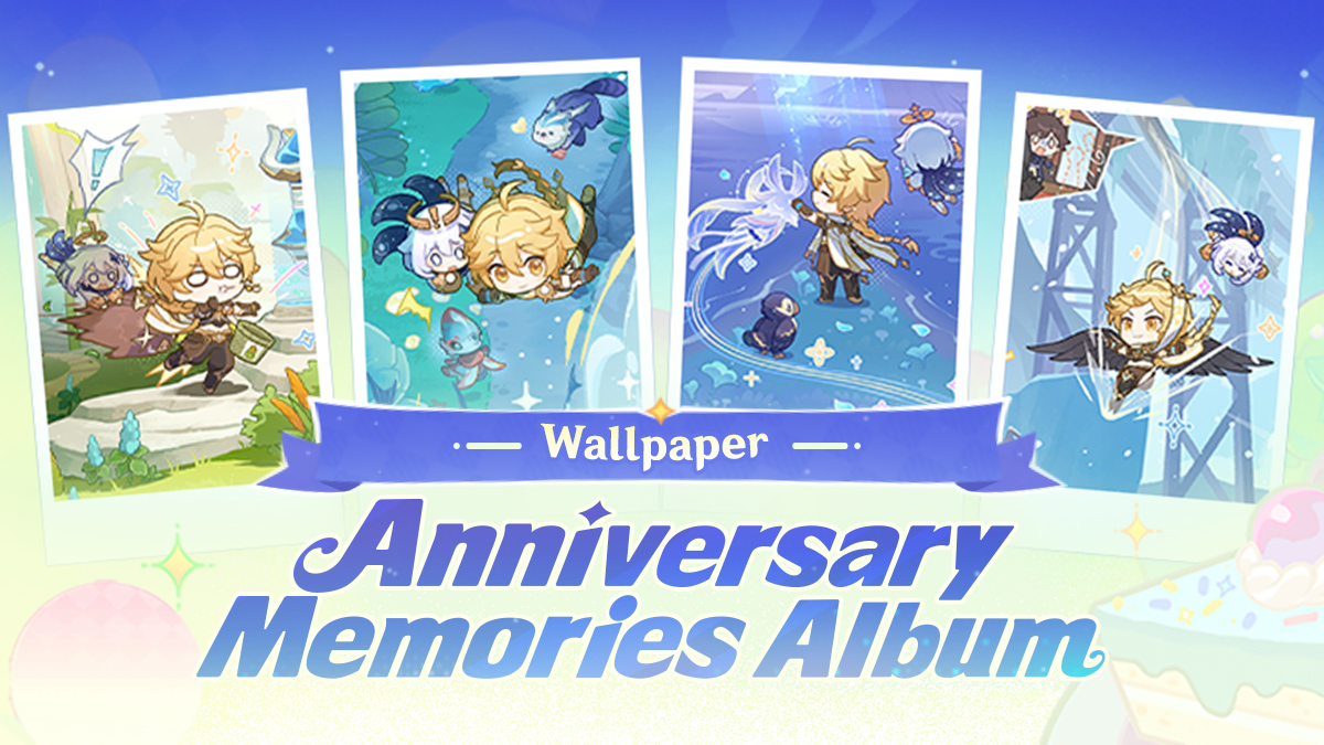 GenshinImpact's tweet photo. Wallpaper - Anniversary Memories Album: Relive the Journey With Your Best Companions!
#AnniversaryMemoriesAlbum #GenshinImpact 

Hello, Traveler!
We've witnessed so many breathtaking sights and faced more than a few dangerous challenges along the way.
There were places where we couldn't help but stop and take them in, and other places where we had to grit our teeth just to keep going. But in the end, we made it through them all! What an incredible journey it's been!

These wallpapers capture special moments from our journey, and they're all for you, Traveler! Let's keep adventuring together and discover even more wonderful sights!
