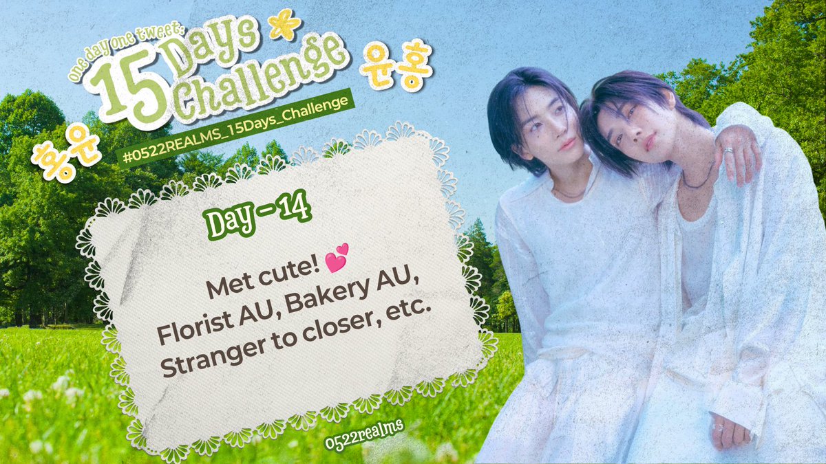 0522REALMS's tweet photo. One Day One Tweet: 15 Days Challenge

H-14
"Met cute! 💕
Florist AU, Bakery AU, Stranger to closer, etc."

QRT this post with your work or tag us in your tweet! Don’t forget to use the tags and censor their name 👀☝🏻
Have fun~^^

#0522REALMS_15Days_Challenge #YOONHONG #HONGYOON https://t.co/HZ6r8gsCHq
