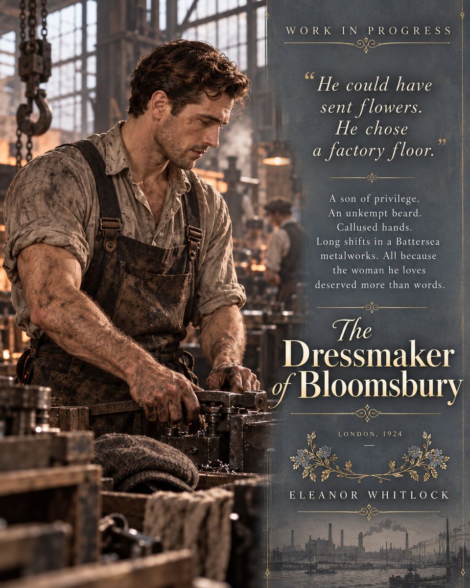 WhitlockRomance's tweet photo. What does a man do when saying sorry isn’t enough?
In The Dressmaker of Bloomsbury, Grayson Neal could have sent flowers.
Instead, he chooses a factory floor.
Callused hands.
Long shifts in a Battersea metalworks.
All because the woman he loves deserved more than words. https://t.co/nZaTLei17Z