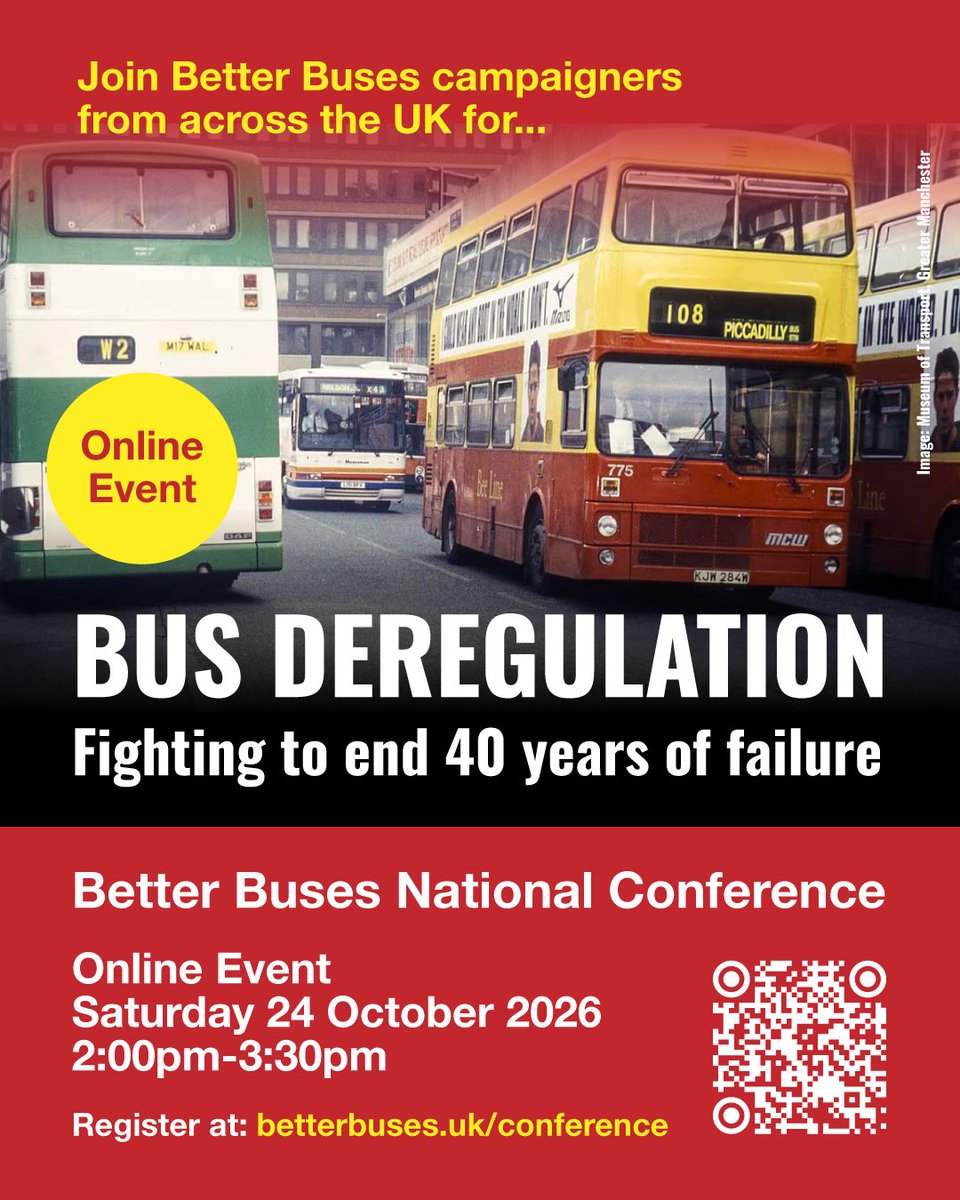 GetGlesgaMoving's tweet photo. Join our Online Event to mark 40 years of the disastrous policy of bus deregulation &amp; discuss progress towards getting our buses back in public control 🚍✊

🗓️ Saturday 24 October, 2pm-3:30pm
Register in advance at: https://t.co/u5uRVDImoy https://t.co/ImBbcmiA3I