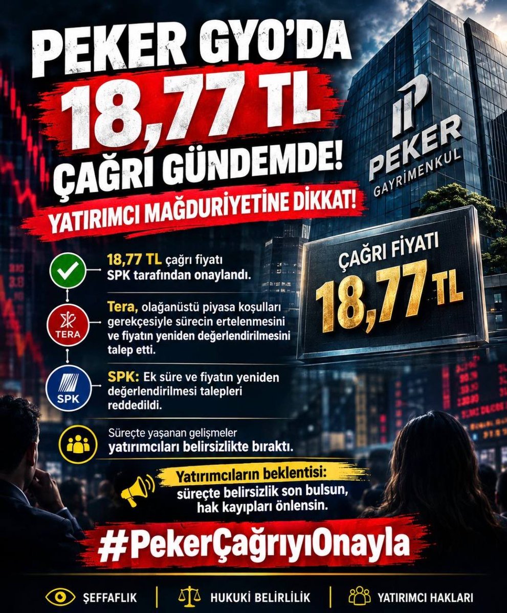 mertcaniileri's tweet photo. #pekgy zorunlu satın alım hemen gerçekleşmeli! Biz teraya değil bir önceki yönetime yatırım yaptık! Zorunlu geri alım hakkı durdurulup, iptal edilemez. SPK 2 kere onayladı!!! @spkgovtr @memetsimsek @abakingurlek #PekerÇağrıyıOnayla https://t.co/MYi4aksTgr