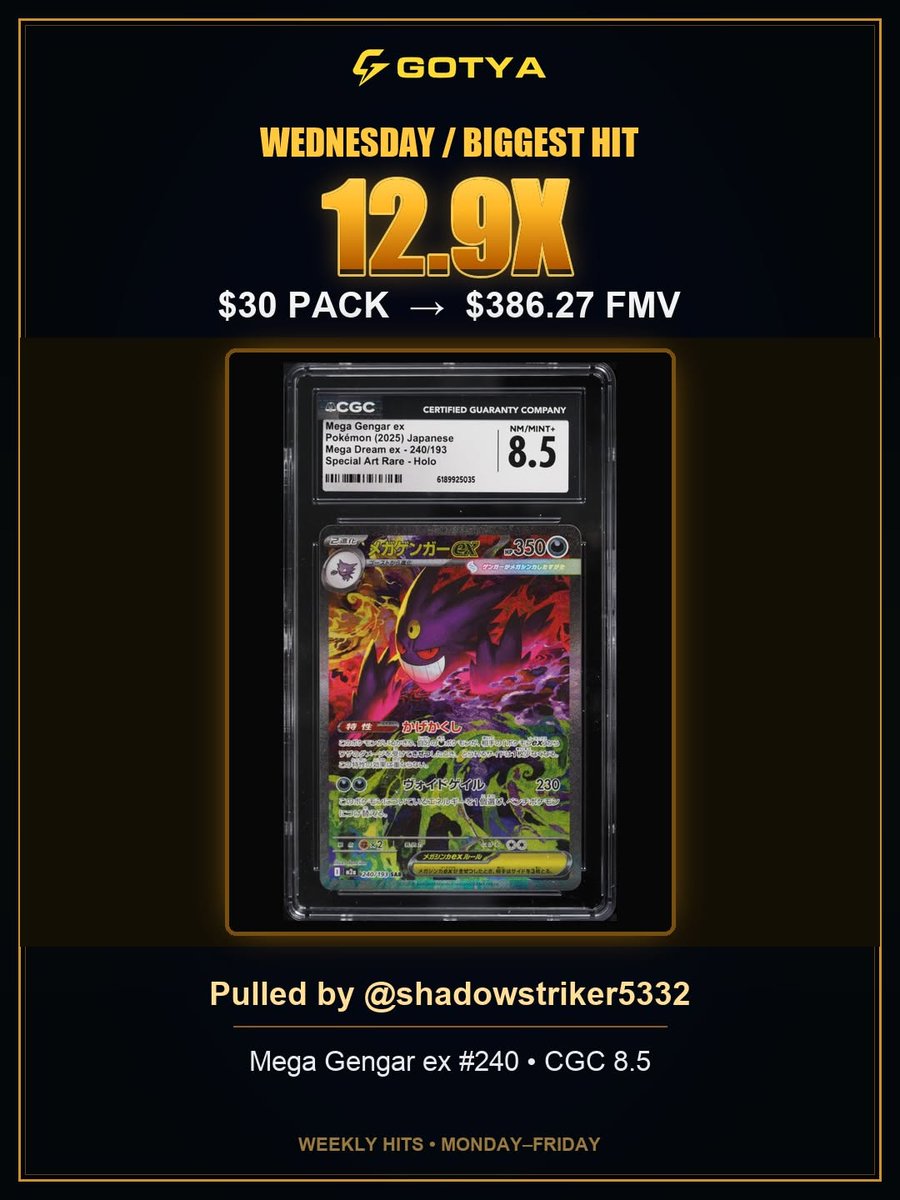 GotyaOfficial's tweet photo. 4 massive pulls. 
Another week, another lineup of huge GOTYA hits. 
From insane Pokémon pulls to some serious value — this week delivered. 

Which pull takes the #1 spot for you?
Rip a pack. Hit something big.

#GOTYA #PokemonCards #PokemonTCG #PokemonPulls https://t.co/WCccOjZYYh