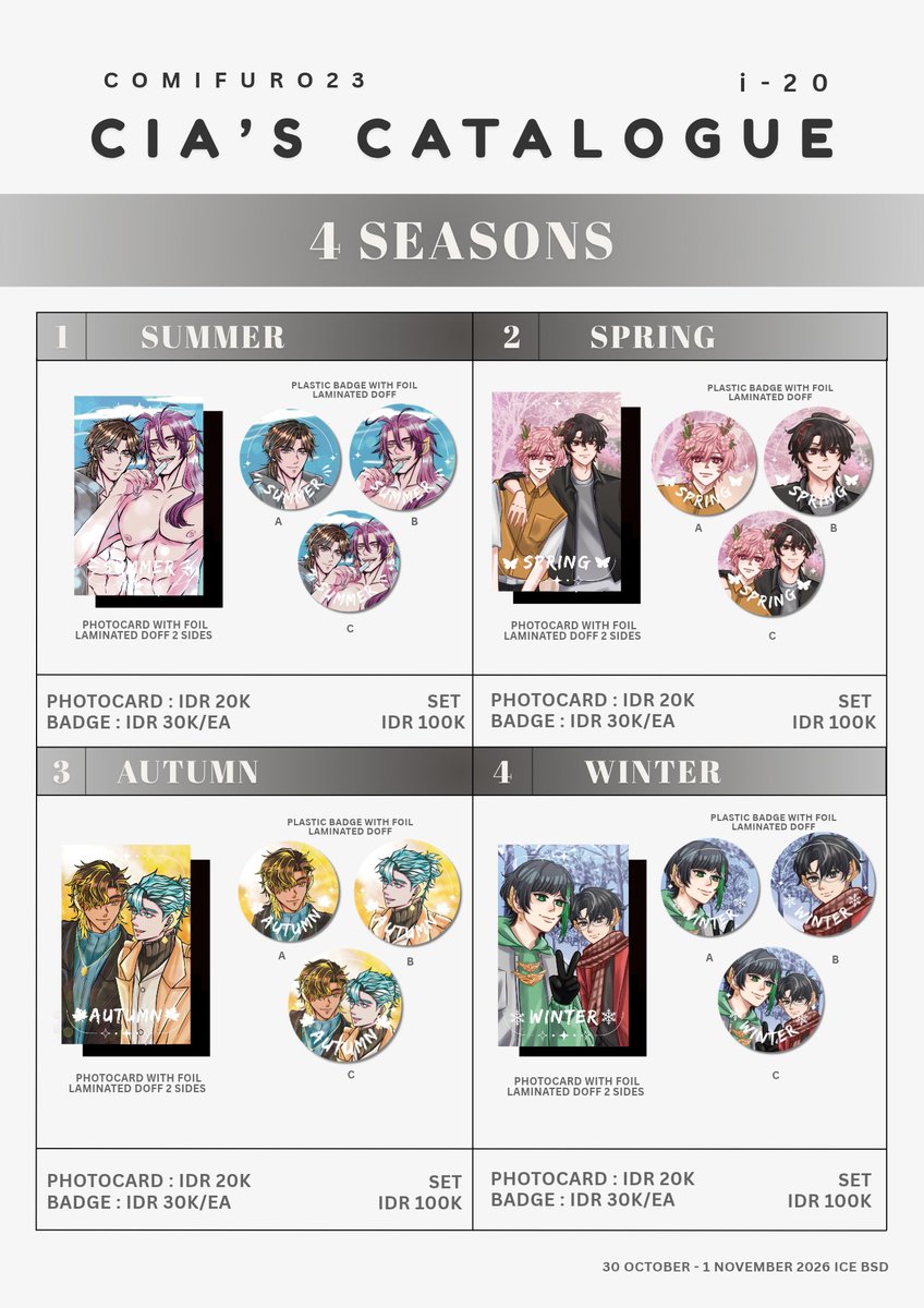 papermintlucia's tweet photo. Cia's #CF23 Catalogue Pre-Order Batch 1

🌻 : Both Days  [Booth i-20]
🌻 : Pick Up &amp; Mail Order
🌻 : Pandavva, Enki Qurosa, Seishin, Noa Florastra, Rex Arcadia, Bouya Kyuuroku, Bonjour SQ, Rieru Shindou

#comifuro23 #cf23catalogue
(2/5) https://t.co/BIkw7viZjH