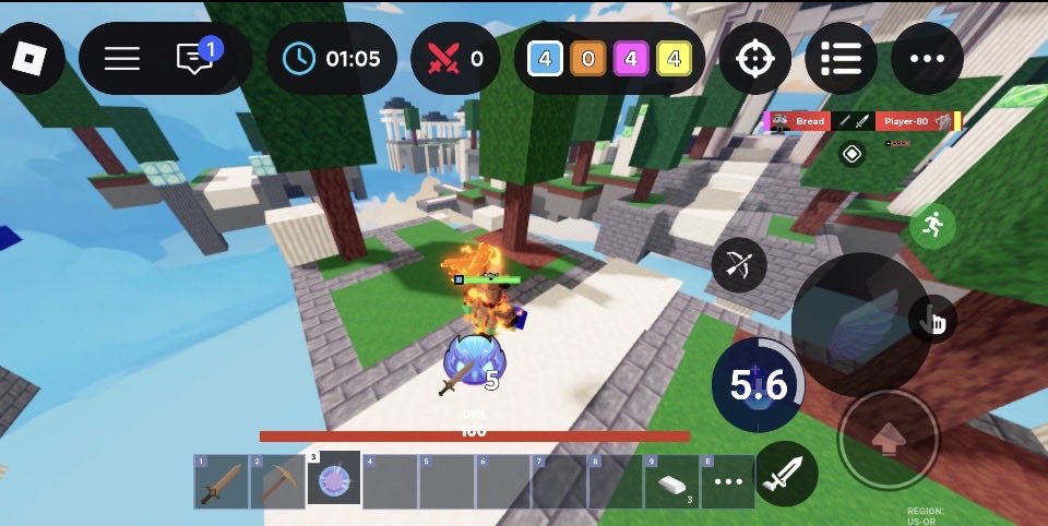 XxCaseyx7's tweet photo. @RobloxBedWars Can u pls fix the bug after Fridays update u can no longer un whisp? Would be nice too if u remove the owl head off my screen. Most people don’t care about the damage enough for it to be an eye sore on my screen blocking my view. Max damage is 18 with eme sword. https://t.co/sXuXAOCNiR