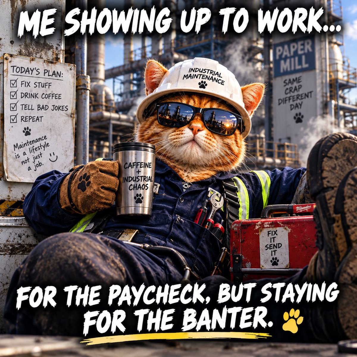 Llarpp's tweet photo. Another day. Another shift. Another wrench turned. 🔧🐈

We’re not just showing up to work — we’re building something. One post, one holder, one community member at a time.

🎯 THE GOAL: LAUNCH.
💪 THE MISSION: BUILD THE COMMUNITY.
🚀 THE VISION: TAKE $MILLCAT TO THE MOON.

The hardest workers don’t quit when nobody’s watching.

WORK. FIX. REPEAT. 🐾

#MILLCAT #MemeCoin #Crypto #Community #Tradesmen #ToTheMoon #MEMECOIN