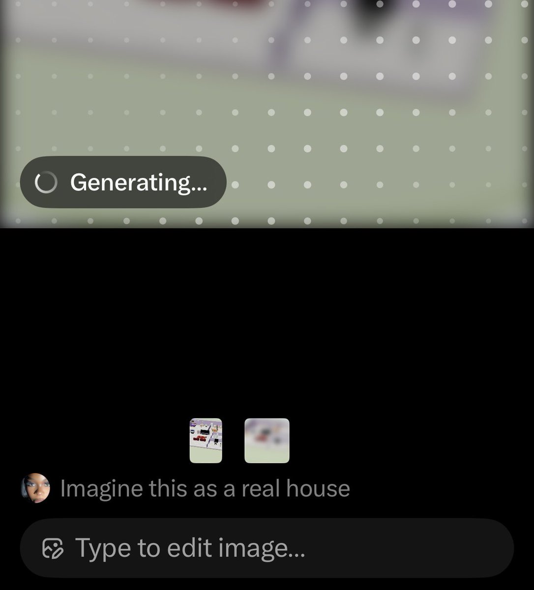 teesmmm's tweet photo. From this to that: how I did it 
Upload the pictures like you’re about to post on X, tap on grok and type this prompt “imagine this as a real house” and voila! https://t.co/715icN7Li9