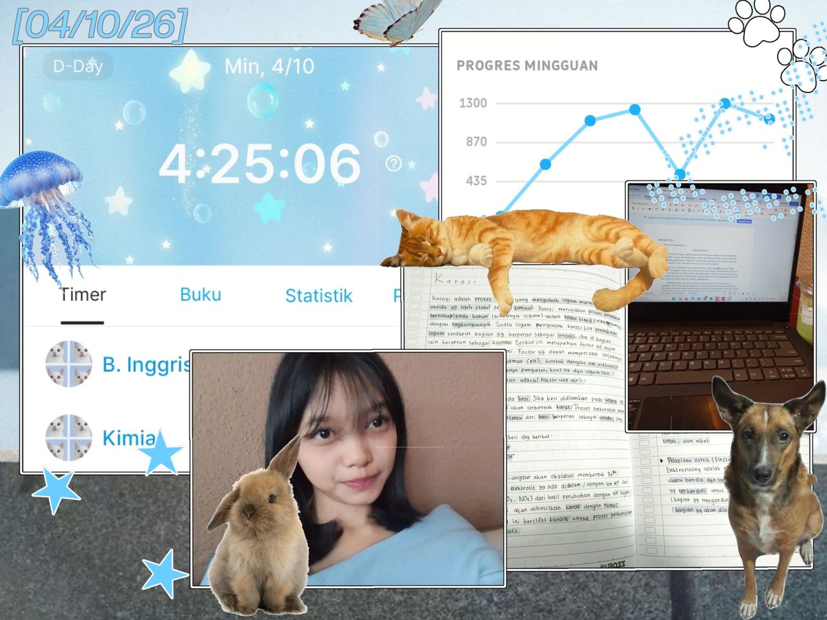 bluuyee's tweet photo. ∘⁠˚⁠˳⁠° ryella’s progress [04/10/26] ━⁠☆

empat jam lagiyy, hari ini kimianya lanjut latihan korosi sama h. faraday, sama try out TKA jugak! (maaf akunya nyempil hehe) https://t.co/nRZvYugJ6O