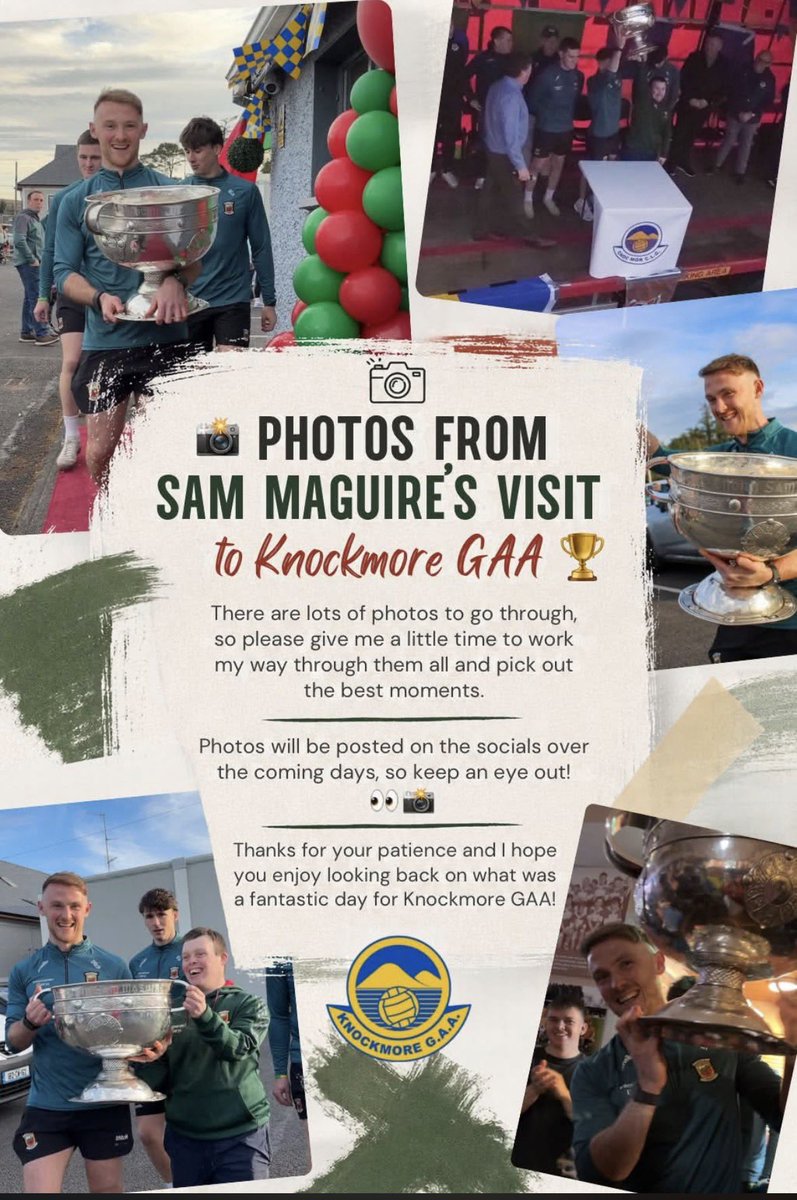 Gaa_Knockmore's tweet photo. Thanks to SJ for the many hours she spent taking photos for the club yesterday. Due to volume of pictures they will be made available as soon as possible in albums during the week and we will alert you on our Socials https://t.co/s7eRyfIJNd