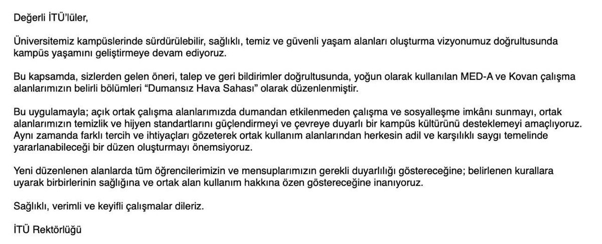 ari24sosyal's tweet photo. İTÜ Rektörlüğü’nün aldığı yeni karara göre MED ve Kovan çevresinde belirlenen kısımlarda artık sigara içilemeyecek. https://t.co/oRaYaPNc8L