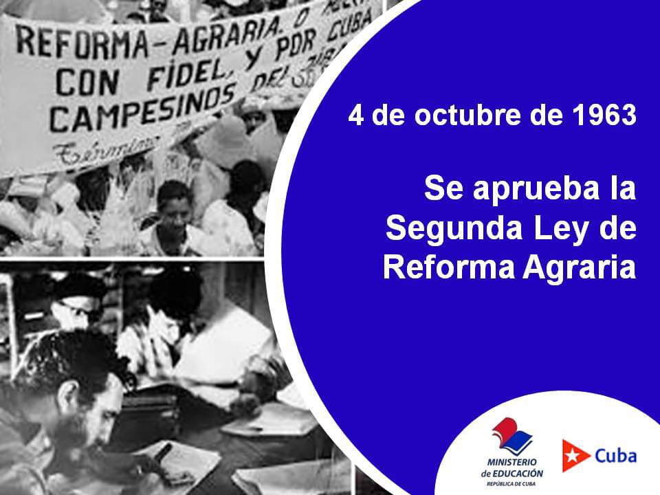 CubaMined's tweet photo. 🇨🇺 Un día como hoy, en 1963, Cuba aprobó la Segunda Ley de Reforma Agraria: un paso decisivo contra los latifundios y a favor de la justicia social y la soberanía campesina. La tierra para quien la trabaja. 🌾🇨🇺 #CubaViveEnSuHistoria 
#CubaNoEsUnaAmenaza https://t.co/2JylyoqeIi