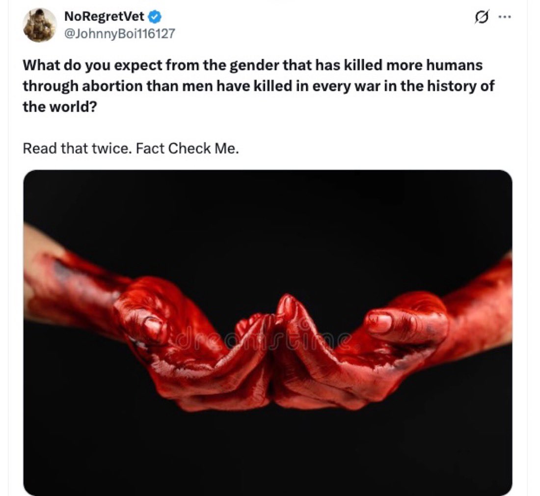Llegacy345's tweet photo. @XlsDogshit @WomenPostingLs How many kids you think women kill every year with abortions?  Maybe ask yourselves who the real monsters are https://t.co/UUi7EB3TZ0