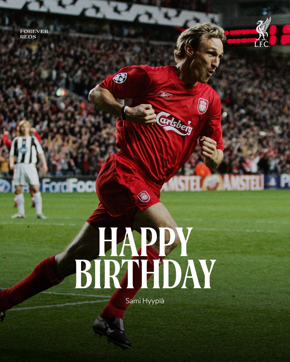 LFC's tweet photo. "Ohhh Sami, Sami..." 🎵

Happy birthday, Sami Hyypiä 🎂🔴 https://t.co/CWVhxfbiqi