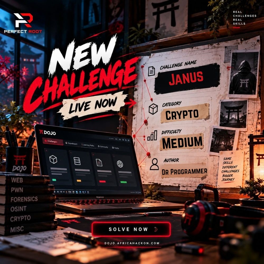 perfectrootdojo's tweet photo. New challenge: Janus. 🥷

Crypto, Medium difficulty — built by Dr Programmer.

Two faces, one key. Figure out which one's lying.

Solve now: https://t.co/PzX3pv3veM

#31NightsofR00t #DOJO #CTF #Crypto https://t.co/JO72fui9nY