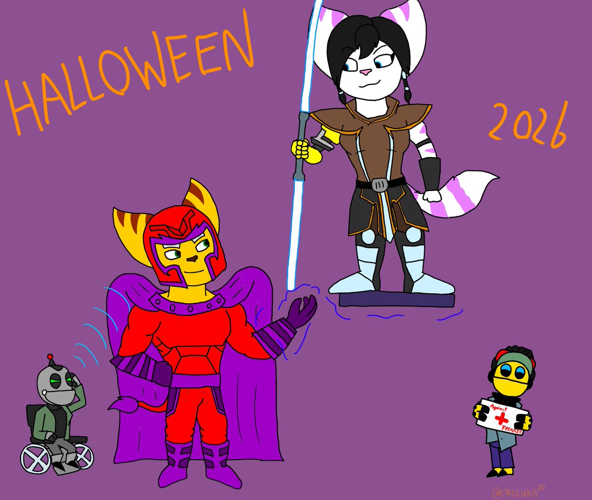 CROLUKA20's tweet photo. The tradition continues. It's october again and so is dress up time!
#ratchetandclank #ratchet #rivet #kit #clank #rivchet #magneto #professorx #sateleshan #addisonwalker #marvel #starwars #daysgone https://t.co/6hhPtNkcJT