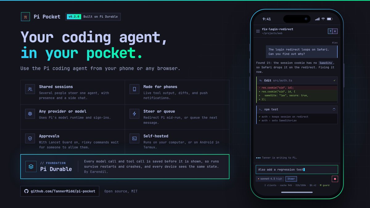 lovelylogicss's tweet photo. Pi Pocket 0.2.0 is out:

Lancet Guard is now off by default, invite codes are easier to spot, and the site now covers Pi Durable...which all of this is built on.

This release was put together from inside Pi Pocket itself. Go make things!

https://t.co/g9CYmRFQgY https://t.co/gKtaSMmdqn