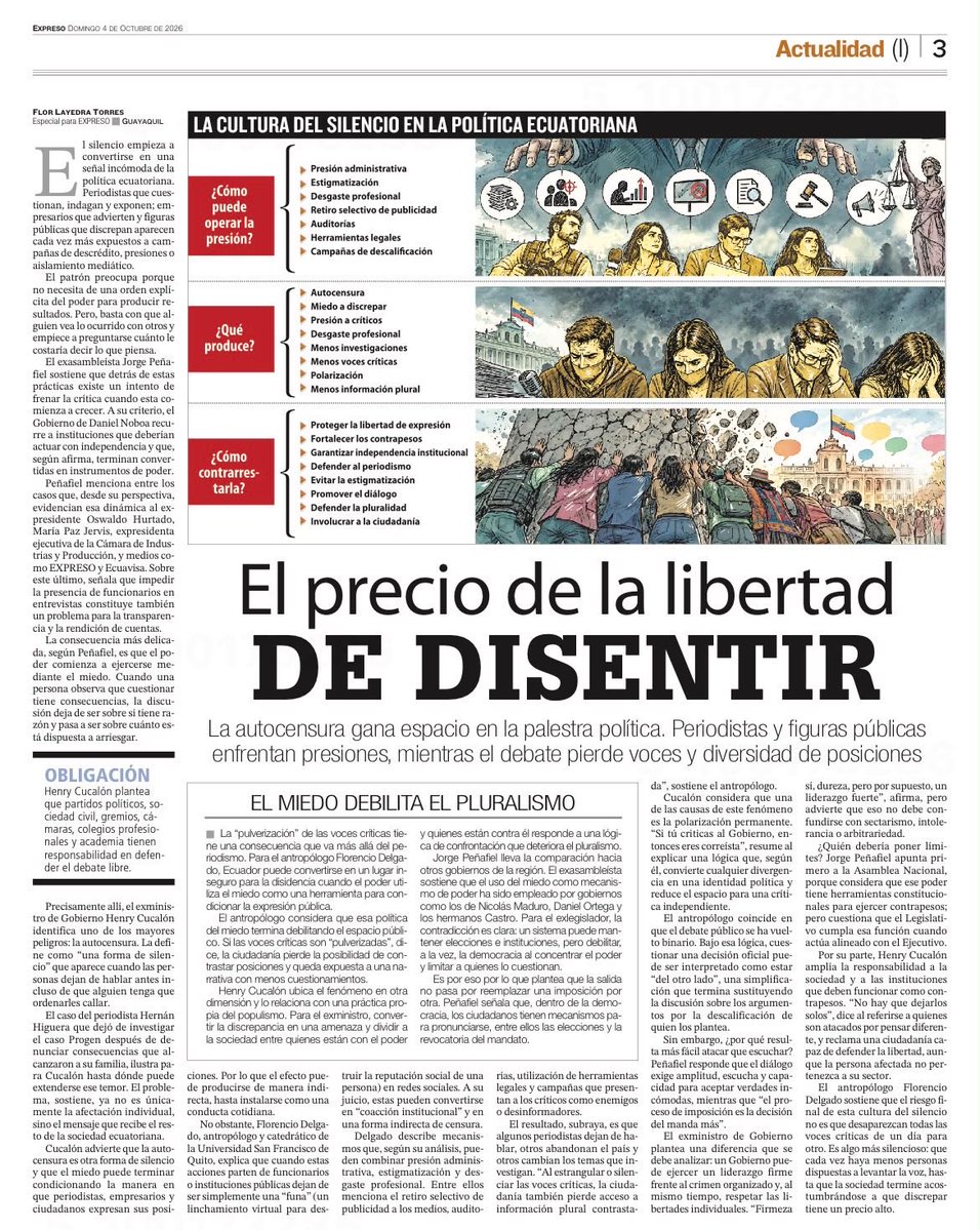 henrycucalon's tweet photo. El avance de la cultura del miedo. “El precio de la libertad de disentir.” Mis declaraciones en @Expresoec https://t.co/kct2xgfr88