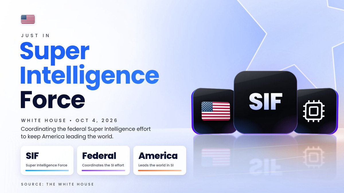 teslaownersSV's tweet photo. JUST IN: President Trump announces the Super Intelligence Force (SIF)

• SIF will coordinate the federal government's Super Intelligence effort
• The goal is to keep America leading the world in Super Intelligence
• Trump says many call this shift bigger than the Industrial Revolution

- @WhiteHouse