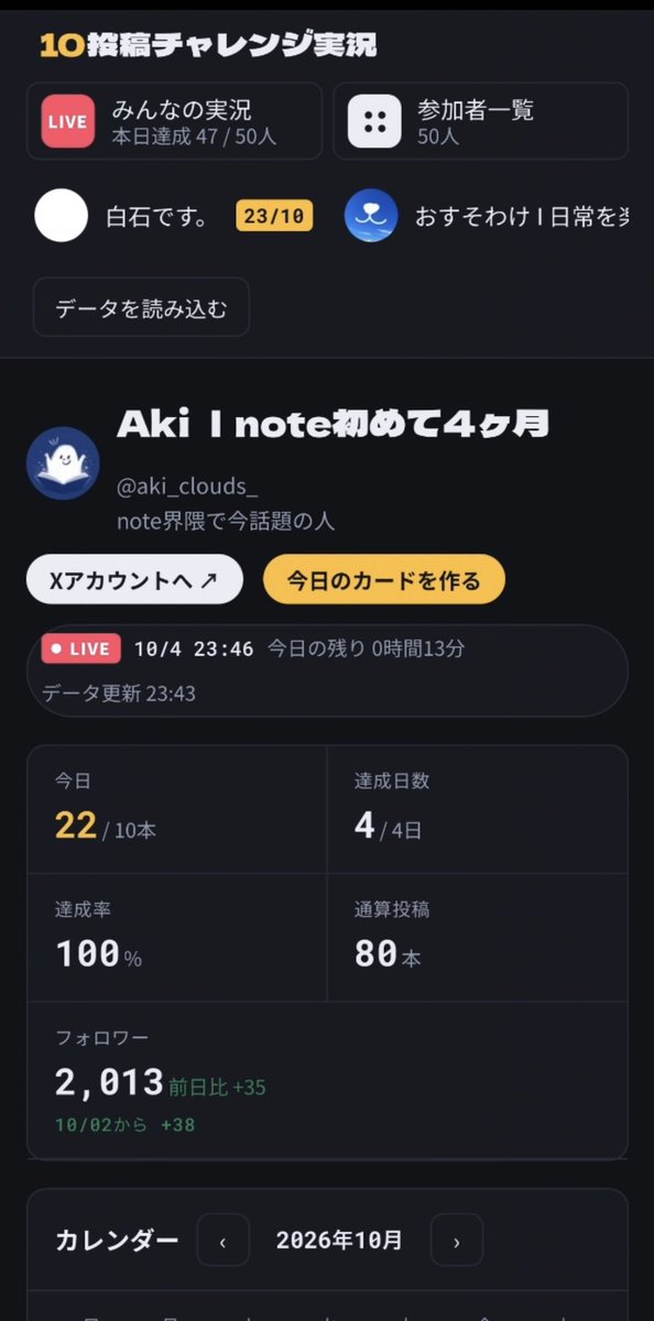 Cottonmod's tweet photo. Akiさんがスクショで記録してらっしゃるのを見て、発信用にみなさんの個人ページからカードを出せるようにしてます。

各SNSの数字は前日のものを保持するので、一度入れればあとは当日の数字を入れてもらえれば増減は自動で入ります。

また、動画では入っていませんが投稿数も入力できます（ごめんなさい手動になります🙏）。

カードの色はアイコンのイメージに合わせて変えられますので、よかったらご活用くださいー！！