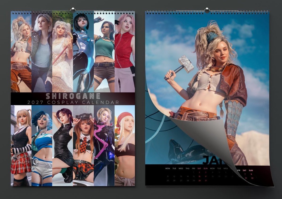 shirogane__sama's tweet photo. It's time for the first look at my 2027 cosplay calendar! 💖 https://t.co/v5A86g6yuH