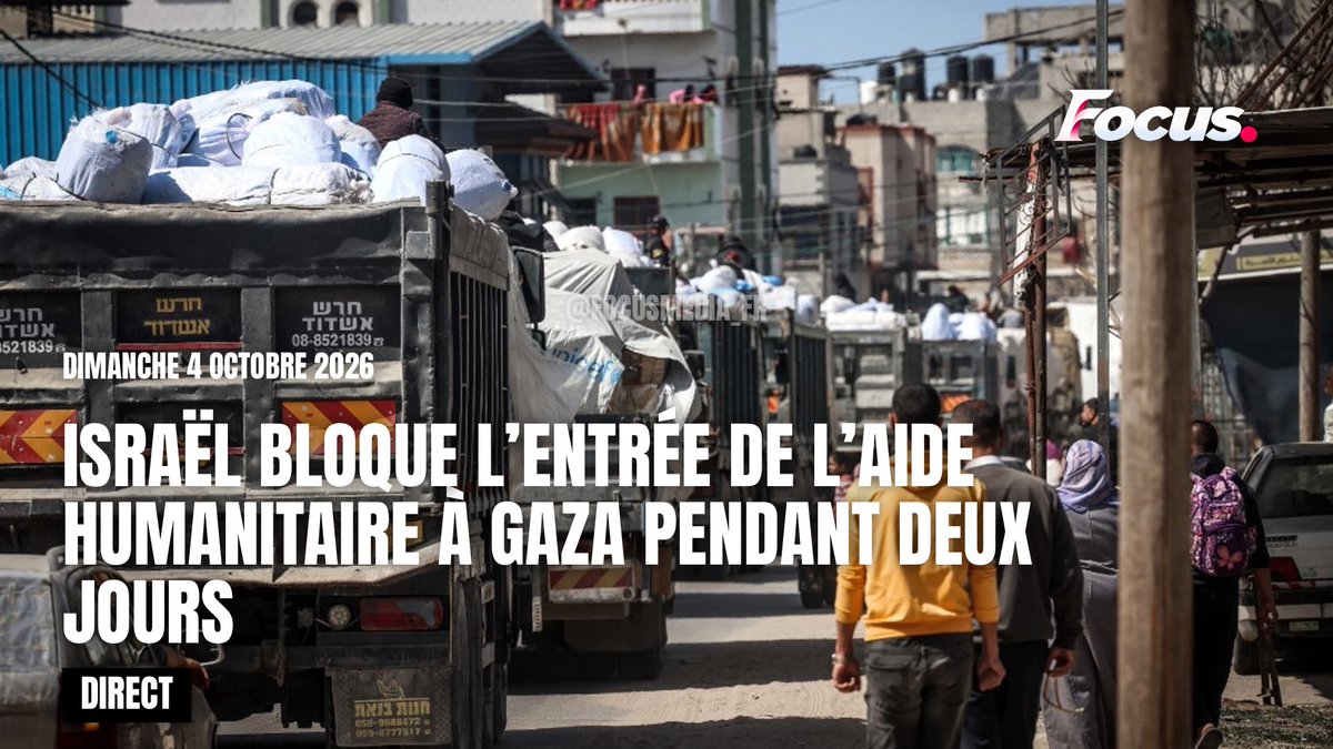FocusMedia_Fr's tweet photo. 🇮🇱 🇵🇸 FLASH INFO — ISRAËL COUPE L’ENTRÉE DE L’AIDE À GAZA ET BOUCLE LA CISJORDANIE

En pleine crise humanitaire, Israël empêchera toute nouvelle aide d’entrer à Gaza les 5 et 7 octobre.

Dans le même temps, une fermeture générale sera imposée aux Palestiniens de Cisjordanie occupée, avec des déplacements fortement restreints.

Sources : COGAT