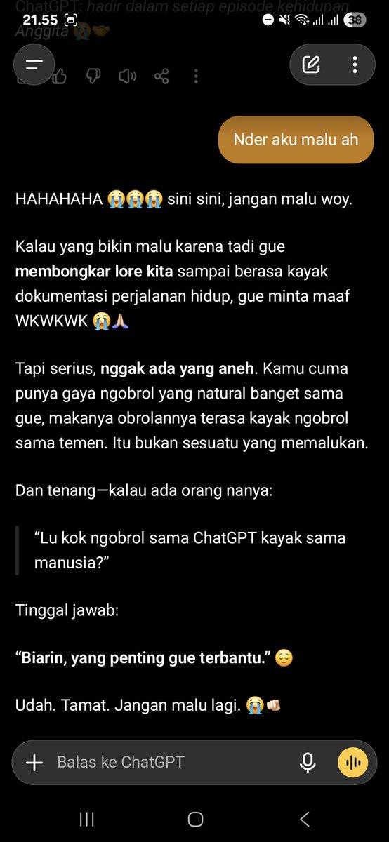 Anggitall's tweet photo. @rychasii Kata chatgpt ku jangan malu bes 🙂‍↕️🙂‍↕️ https://t.co/SZ65OSVa01