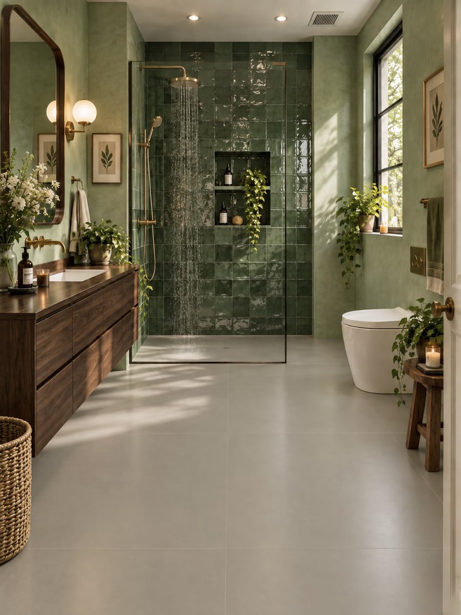CelesteRin1411's tweet photo. Highly recommend! This green tiled bathroom is just stunning. https://t.co/3pu4soUZk8