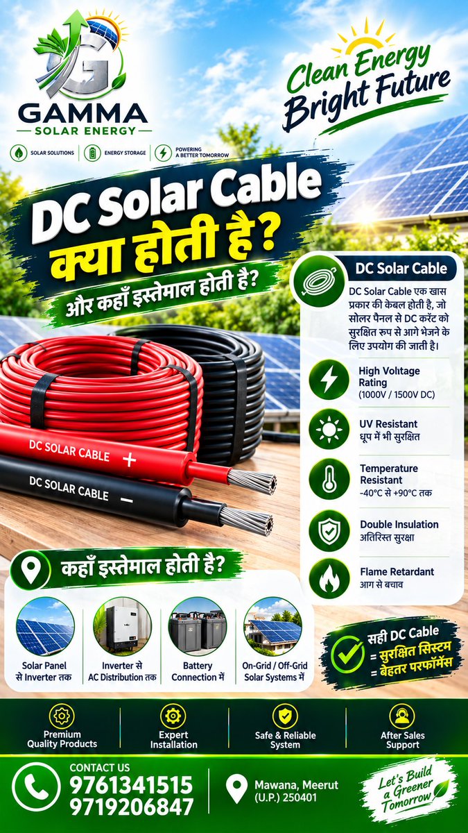 Gamma_Solar's tweet photo. DC Solar Cable क्या होती है और सोलर सिस्टम के लिए क्यों जरूरी है? ☀️️🔌 https://t.co/XJgdIe7AEu