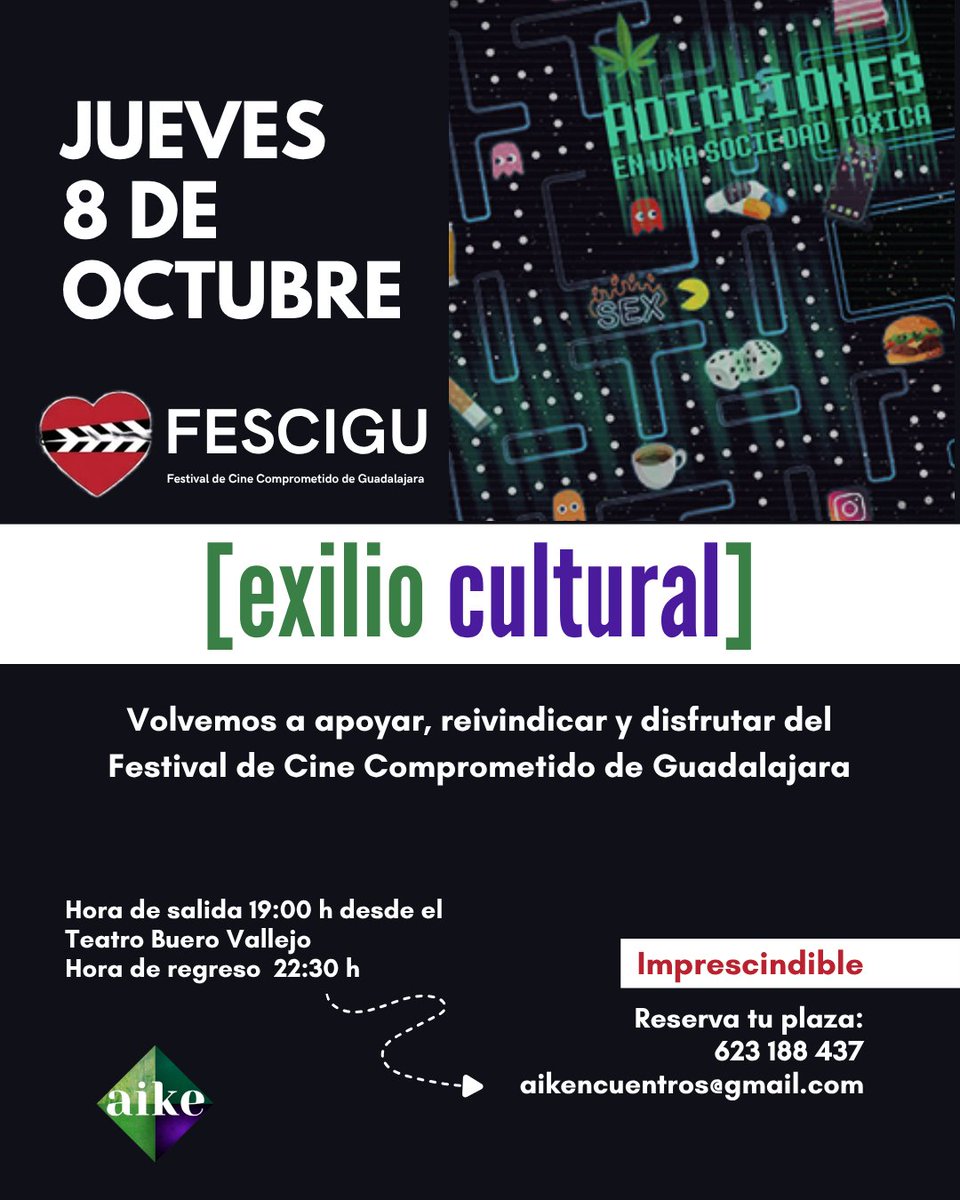 AQuererla's tweet photo. 🎬 EXILIO CULTURAL
Nos vamos de Guadalajara para disfrutar de cultura que antes también tenía lugar aquí.
El @fescigu nació en Guadalajara, pero un año más tenemos que irnos hasta Azuqueca de Henares para disfrutarlo.
¿Te vienes con AIKE? https://t.co/4BBmEZRObA