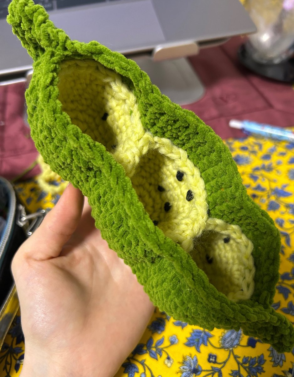 oni_Ami20's tweet photo. 前作った枝豆小物入れ🫛
1粒はムヒがすっぽり入るく���いのサイズです https://t.co/llLqWGBuf4