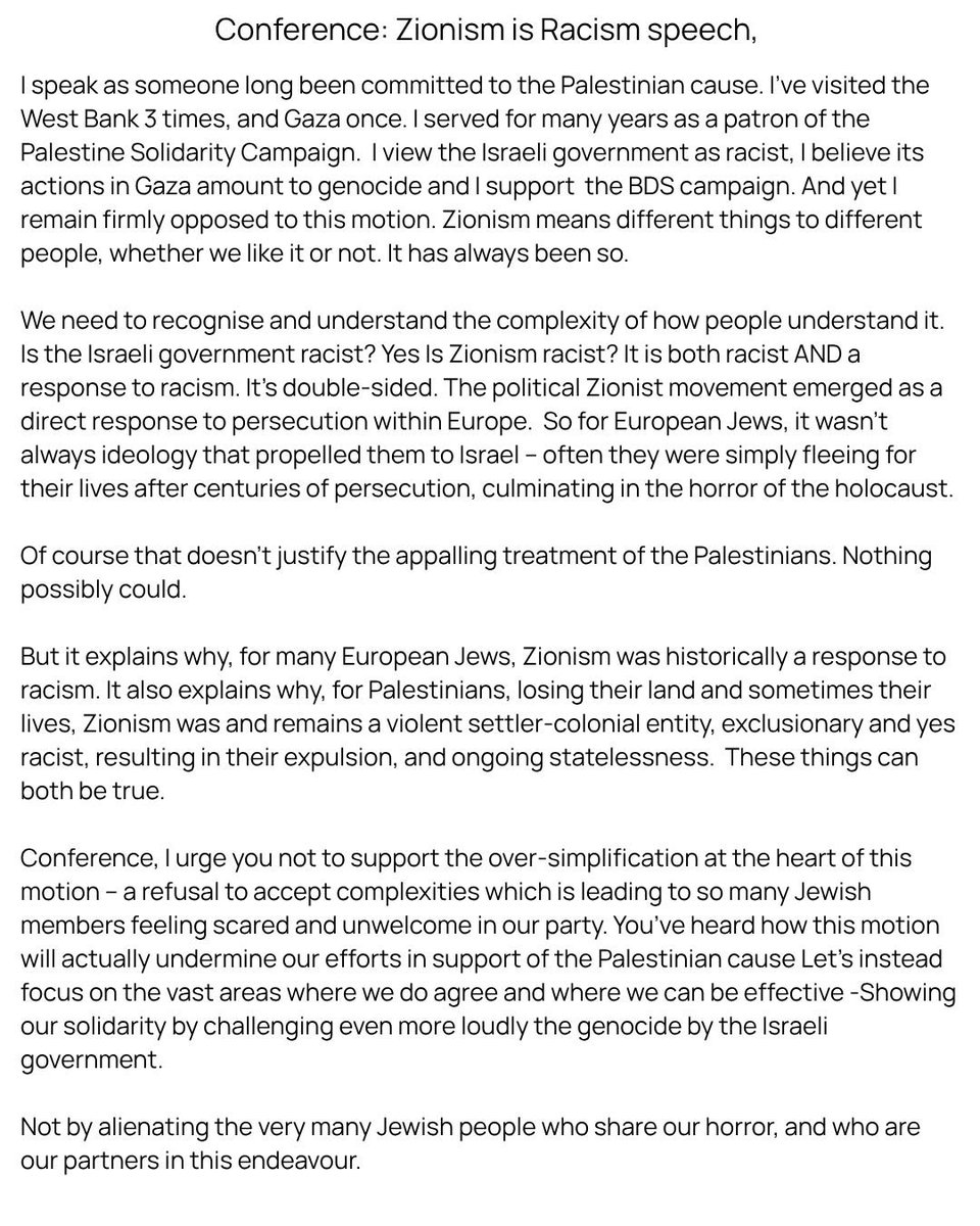 CarolineLucas's tweet photo. My speech from the conference debate on 'Zionism is Racism’ motion https://t.co/70lAmjL5e1