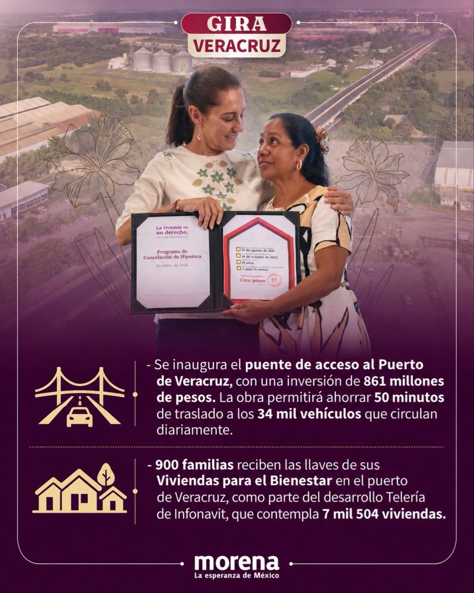 A_MontielR's tweet photo. En #Veracruz, la Transformación se traduce en obras que conectan, bienestar que llega a los hogares y derechos que se hacen realidad. 

Seguimos avanzando junto a nuestra presidenta @Claudiashein, con resultados para el pueblo.

#HumanismoMexicano
#PrimeroLosPobres https://t.co/99aUCBLXLJ