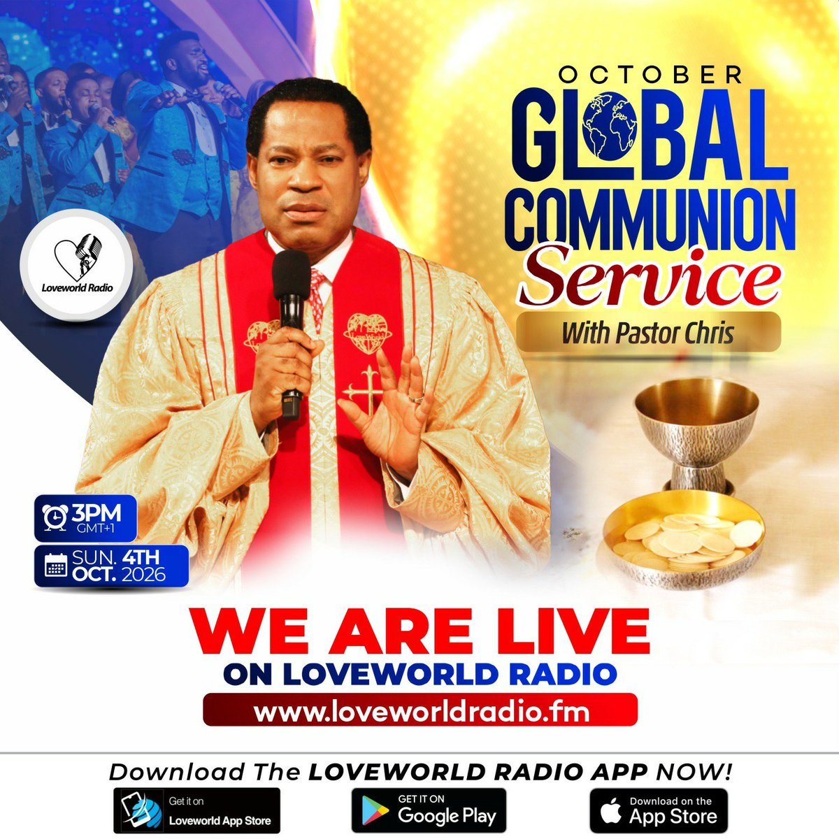 LoveworldRadio's tweet photo. WE ARE LIVE‼️

The Global Communion Service With Pastor Chris. 

Stay Connected to👇

https://t.co/e4OcAObhXX

Download the Loveworld Radio App👇

https://t.co/Uuwz1IZMKy

https://t.co/sFA35texZ2

#GCS
#Loveworldradio https://t.co/i43b5zZg8a