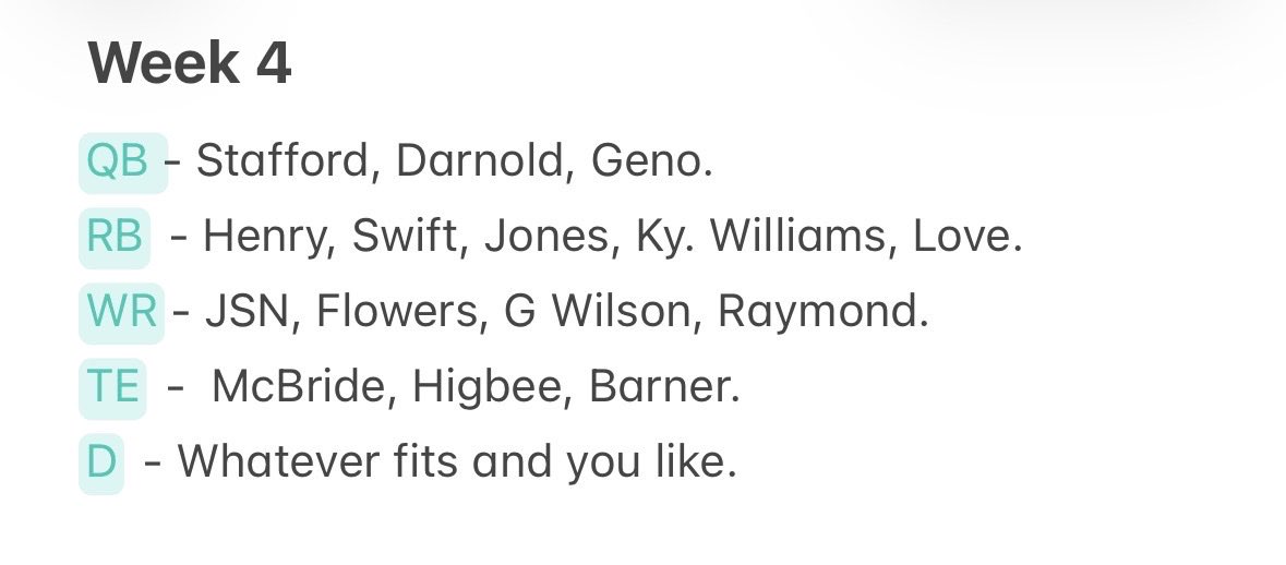 ScottyBennick's tweet photo. Week 4 NFL DFS Notes https://t.co/KVZrS2mzdx
