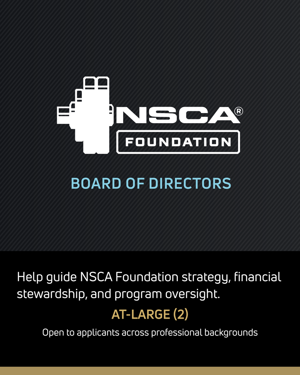 NSCA's tweet photo. What deserves greater attention in our profession? 💡

Explore 4 openings across the NSCA and NSCA Foundation Boards of Directors.

Set priorities and direct resources.

📅 Submit your Letter of Intent and CV/Resume by November 15.

PUT YOURSELF FORWARD » https://t.co/pV7RSx4ogO https://t.co/Cj1vhpc5OT