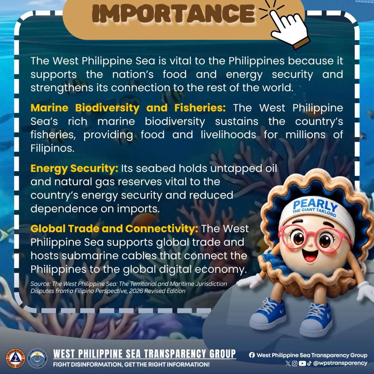 wpstransparency's tweet photo. 𝐇𝐈 𝐈’𝐌 𝐏𝐄𝐀𝐑𝐋𝐘!

𝐋𝐞𝐭’𝐬 𝐞𝐱𝐩𝐥𝐨𝐫𝐞 𝐭𝐡𝐞 𝐰𝐞𝐬𝐭 𝐏𝐡𝐢𝐥𝐢𝐩𝐩𝐢𝐧𝐞 𝐒𝐞𝐚! Let’s explore the facts and discover what it means to you and me.

Engage with us. Who knows? You might be the next face of my WPS Journey! 👀

#WestPhilippineSea
#WPSTransparency
#WPSPearlyEngagement