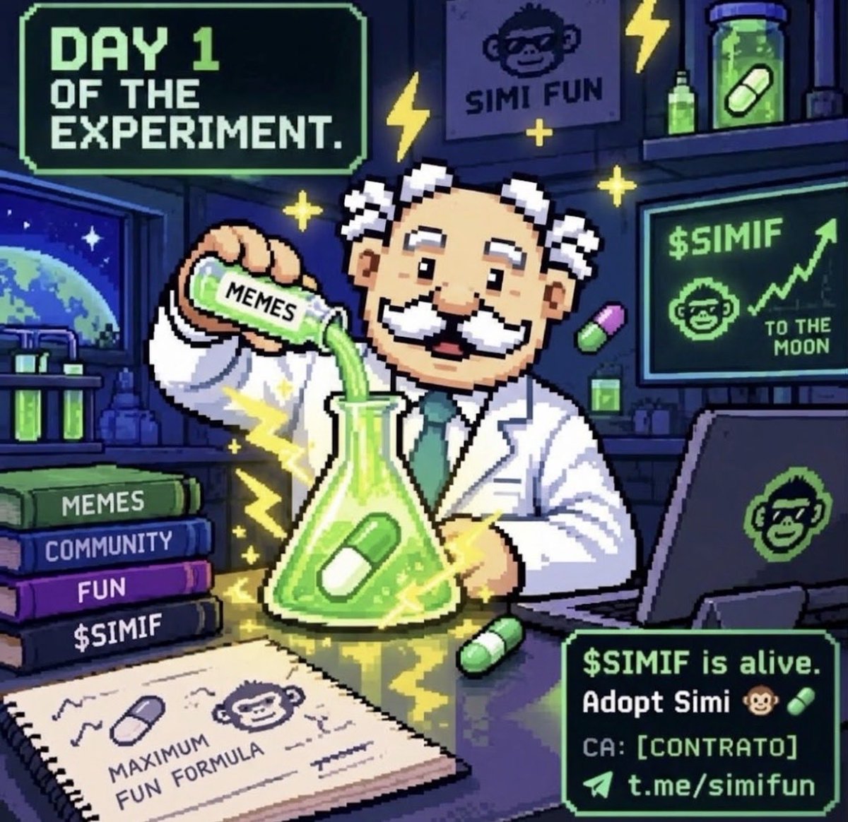 SimiFunX's tweet photo. 🧪 Day 1 of the experiment.

Simi walked into the lab looking for the formula for maximum fun.

He found a flask.
He mixed memes.
Something happened. 💥

$SIMIF is alive.

Adopt Simi 🧪👨🏼‍🔬🐒
CA: dQzf4sM4L61k1QHvQJDyEeox36zSkVKAutMZTTEpump
https://t.co/qnBEAyhscX https://t.co/y97RSy2l0Z