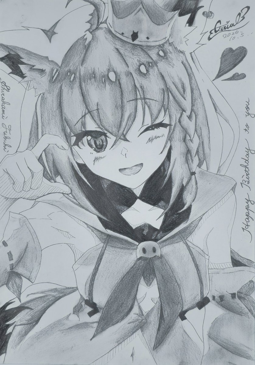 Aerial09067015's tweet photo. 最推しの生誕祭 ⤴⤴⤴
＼( 'ω')／ウオオオアアーーッッ！！

ということで、ここ近年は毎年
フブさん生誕祭に合わせて
描いている完全自己満フォンアートの
2026年版です‼️

#白上フブキ生誕2026
#白上フブキ生誕祭2026
#絵フブキ
#鉛筆画 https://t.co/0eSgkIwRR2
