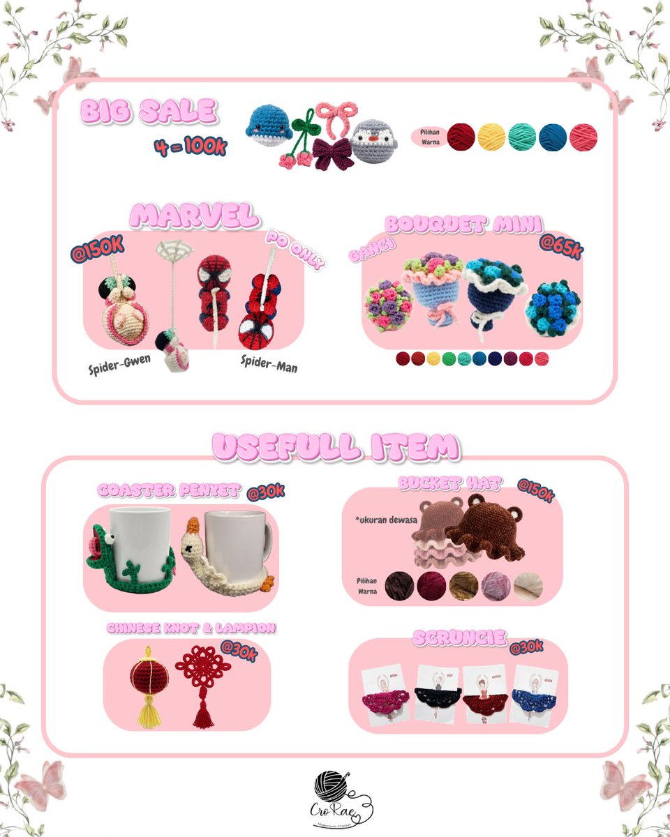 crorae_crochet's tweet photo. ✨ Wish us luck in our 1st CF! 🥹✨

Cuplikan Katalog Cro.Rae di #cf23 🧶🤍

🌸 PO 1–15 Okt disc 10%
🛍️ Freebies ganci
🎁GIVEAWAY 
📍 Booth: I-33A (Circle PYON)

Frieren, Chiikawa, Hatsune Miku, One Piece, Pokemon, SpiderMan

🛒 Pemesanan: https://t.co/684b1OuLcV

#cf23 #crochet https://t.co/Uwxl4qFrqF