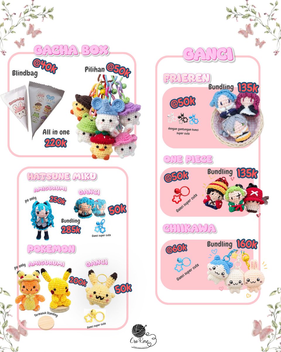 crorae_crochet's tweet photo. ✨ Wish us luck in our 1st CF! 🥹✨

Cuplikan Katalog Cro.Rae di #cf23 🧶🤍

🌸 PO 1–15 Okt disc 10%
🛍️ Freebies ganci
🎁GIVEAWAY 
📍 Booth: I-33A (Circle PYON)

Frieren, Chiikawa, Hatsune Miku, One Piece, Pokemon, SpiderMan

🛒 Pemesanan: https://t.co/684b1OuLcV

#cf23 #crochet https://t.co/Uwxl4qFrqF