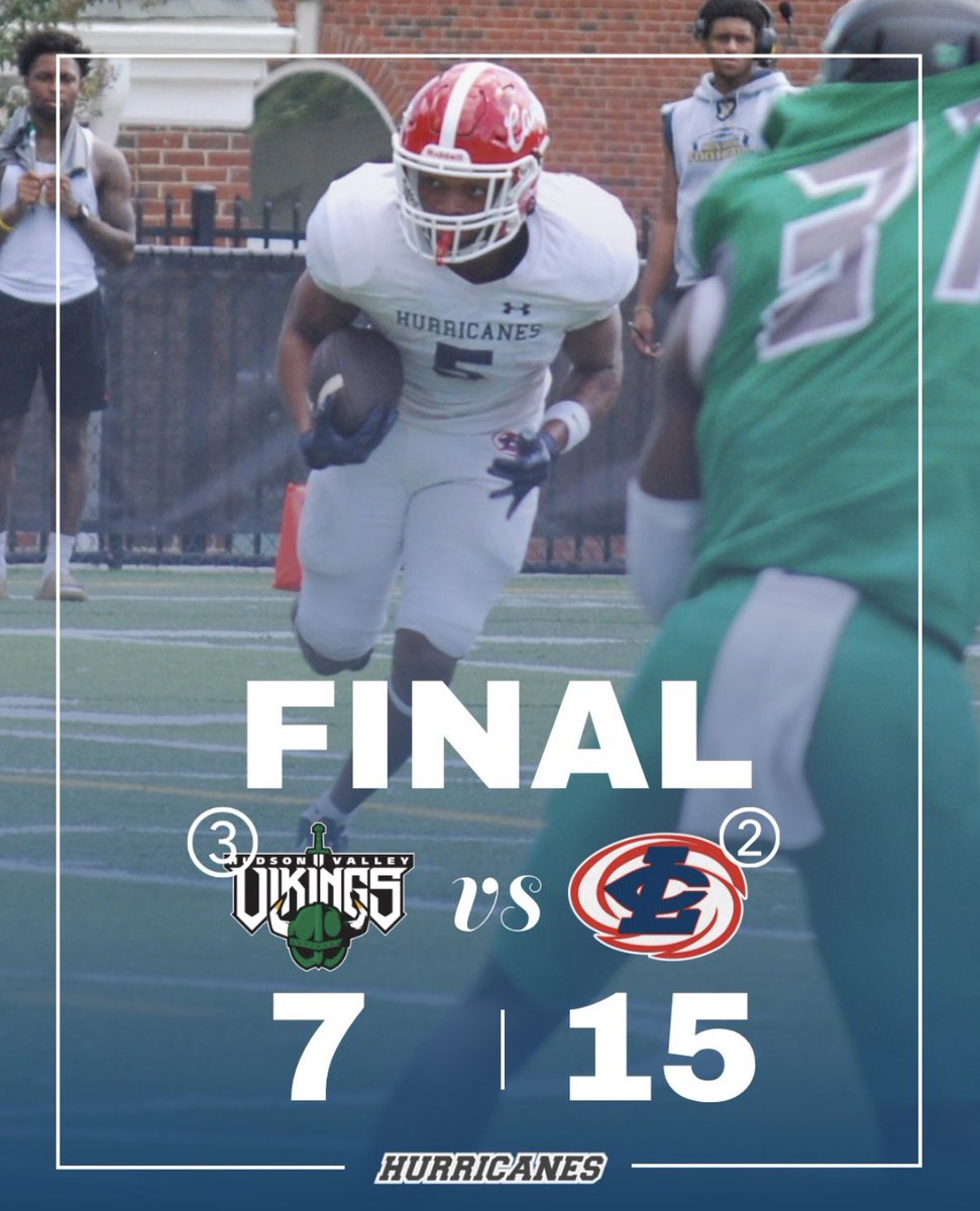 ThreeAndOutIESR's tweet photo. STATEMENT MADE IN TROY. No. 2 #Louisburg walks into enemy territory, suffocates No. 3 #HudsonValley, and leaves undefeated at 5–0 with a 15–7 win! With DuPage idle, did the Hurricanes just stake their claim as the REAL No. 1 team in the country?
#NJCAA #NJCAAFootball https://t.co/opJRTA0e9f
