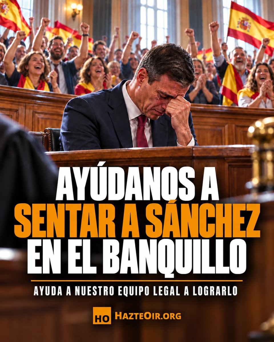 hazteoir's tweet photo. ⚖️ AYÚDANOS A SENTAR A SÁNCHEZ EN EL BANQUILLO

🔥 Gracias a ti, nos hemos convertido en la PEOR PESADILLA de Sánchez y sus secuaces.

👨‍⚖️ Porque gracias a tu apoyo, estamos personados como ACUSACIÓN POPULAR en todas las causas que salpican a su entorno político y familiar, y en varias de las que más le inquietan, nuestro equipo jurídico ejerce la DIRECCIÓN LETRADA.

💥 Por eso intentan intimidarnos y silenciarnos, porque, gracias a ti, somos la acusación popular que más teme el PSOE.

🫵 Pero a quien de verdad temen es A TI.

🤝 Porque este pulso legal contra el establishment solo es posible gracias a los socios y donantes que hacen posible que lideremos la batalla judicial que tiene al PSOE contra las cuerdas.

👉 Y ahora necesitamos tu último empujón.

👇 AYUDA a nuestro equipo legal a SENTAR a SÁNCHEZ en el BANQUILLO.

🙏 AYUDA aquí: https://t.co/hyZcGf7q6N
📱 BIZUM (en el apartado de donaciones a ONGs, no en el general): 11714