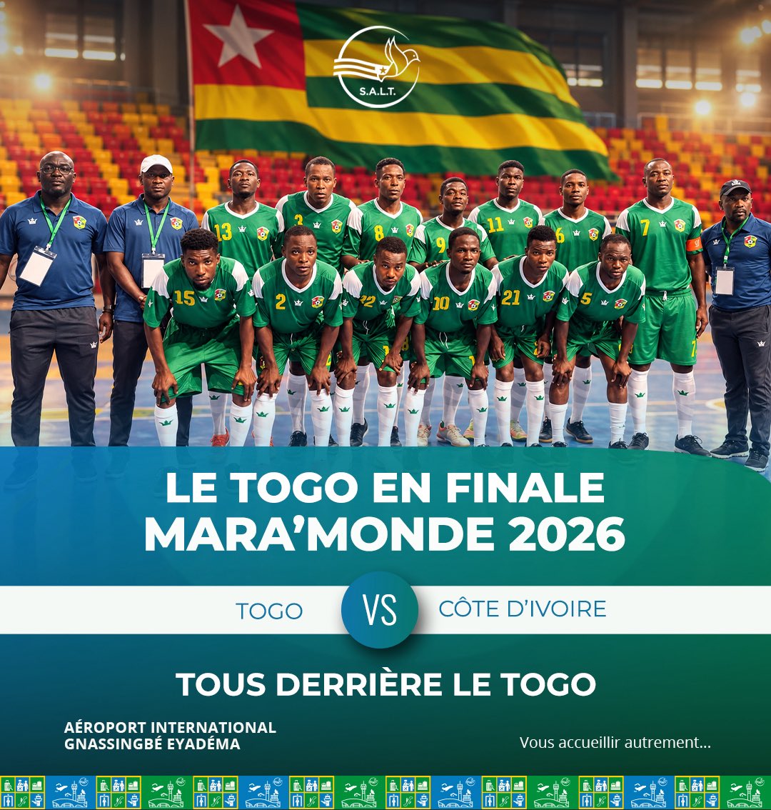 LomeAirport's tweet photo. Bonne chance aux Éperviers Maracaniers pour la grande finale de la Mara’Monde 2026 ! ⚽🏆 https://t.co/9bu0zUwACn