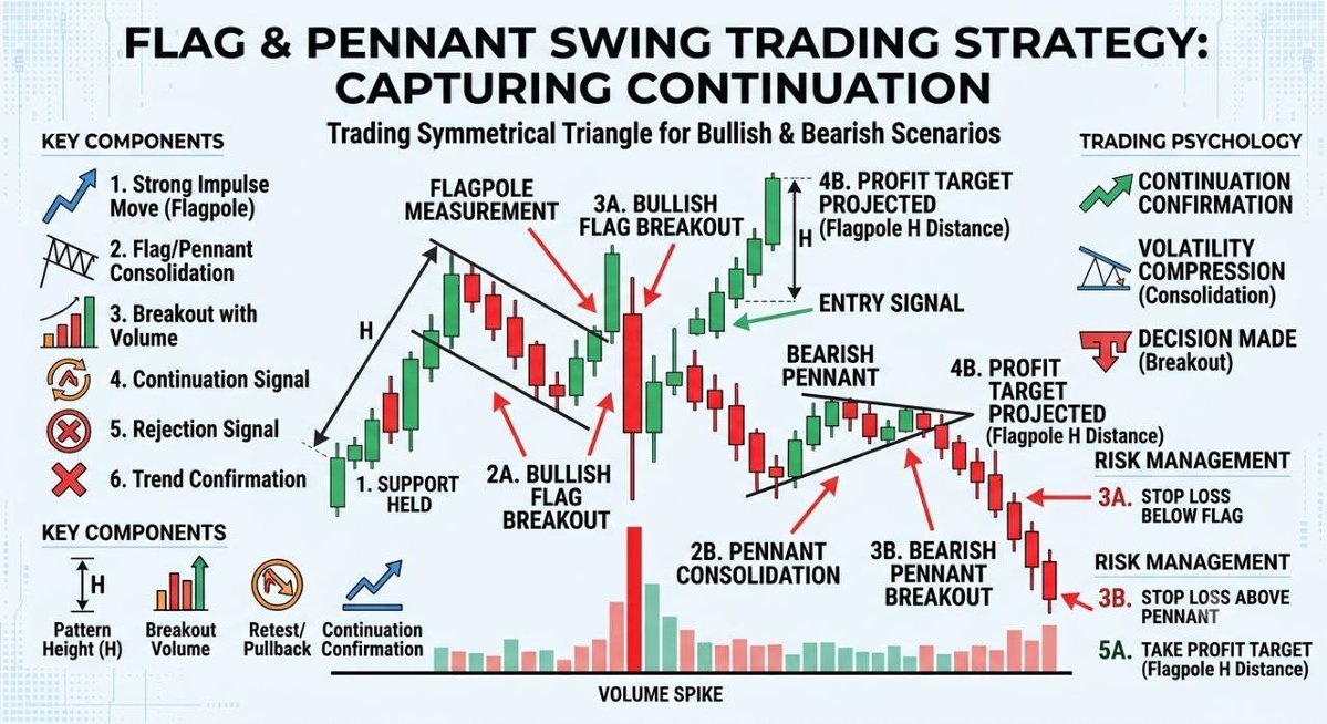 SensexTrade's tweet photo. Flag &amp; Pennant swing trading strategy 

Join my teligram channel live options trading and learning porpuse 👇 https://t.co/VRwpUX2irC