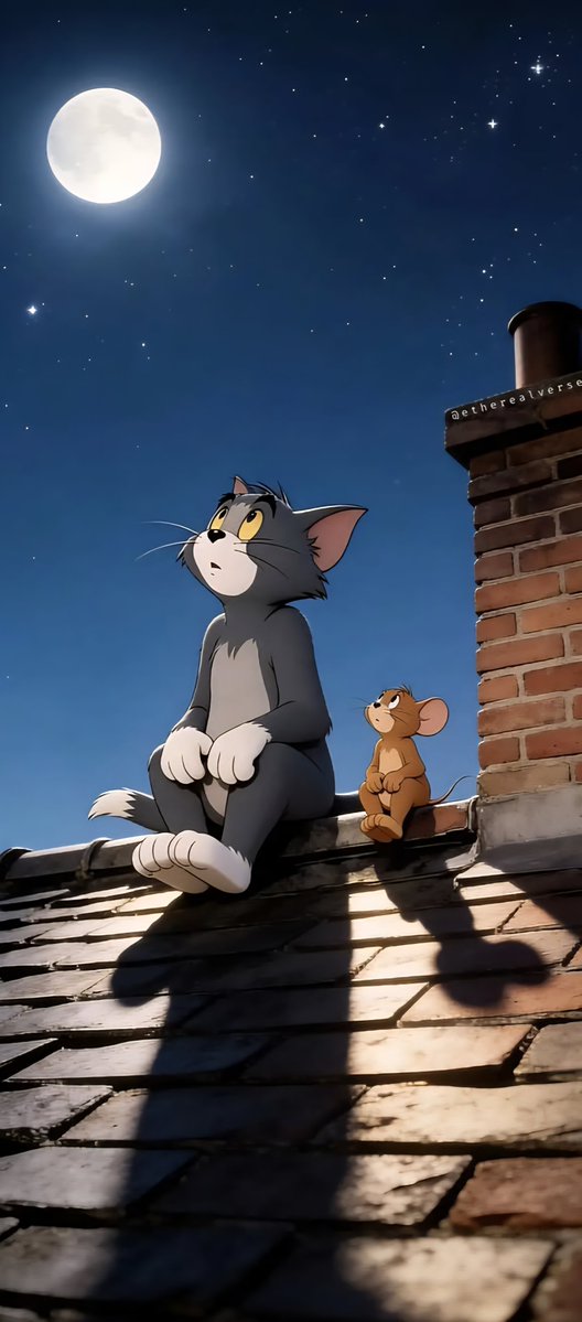 Moody_abstract's tweet photo. Two nostalgic Tom &amp; Jerry aesthetic wallpapers for your phone lock screen:
 Stargazing on the rooftop under the full moon ✨
 Peaceful sunny day in the countryside 🏡
📲 Save this post for 4K quality! Which side are you choosing today? 👇
#Wallpapers #PhoneWallpaper #Nostalgia https://t.co/O1KpMFKUR3